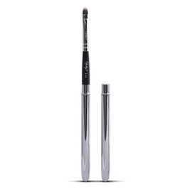 Nanshy Lip Brush with Lid - Lip Gloss & Lipstick Brush - Vegan & Cruelty-Free - Travel & Handbag Friendly - (Black Handle, Chrome Silver Cap) - Reusable