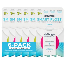 DrTung's Smart Floss - Natural Floss, PTFE & PFAS Free Floss, Gentle on Gums, Expands & Stretches, BPA Free Floss - Natural Dental Floss Cardamom Flavor (Pack of 6)