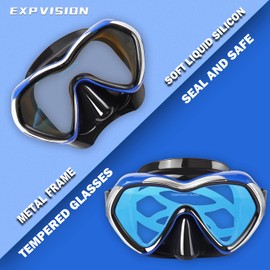 Scuba Diving Mask Panoramic HD Snorkel Goggles, Anti-Fog Swim Mask Adult Youth Dive Mask Swim Goggles wIith Nose Cover for Diving, Snorkeling, Swimming (Blue-Blue Lens)