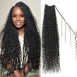 Goddess Locs Crochet Hair 30 Inch Faux Locs Crochet Pre-looped Boho Faux Locs with Curly Ends 8 Packs Long Bohemian River Locs Crochet Hair for Black Women(30Inch, 1B)