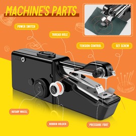 Hand Sewing Machine, Portable Mini Electric Sewing Machine with Sewing Accessories for Beginners, Sewing Machine for Home Use, for Sewing Clothes, Curtains and Crafts