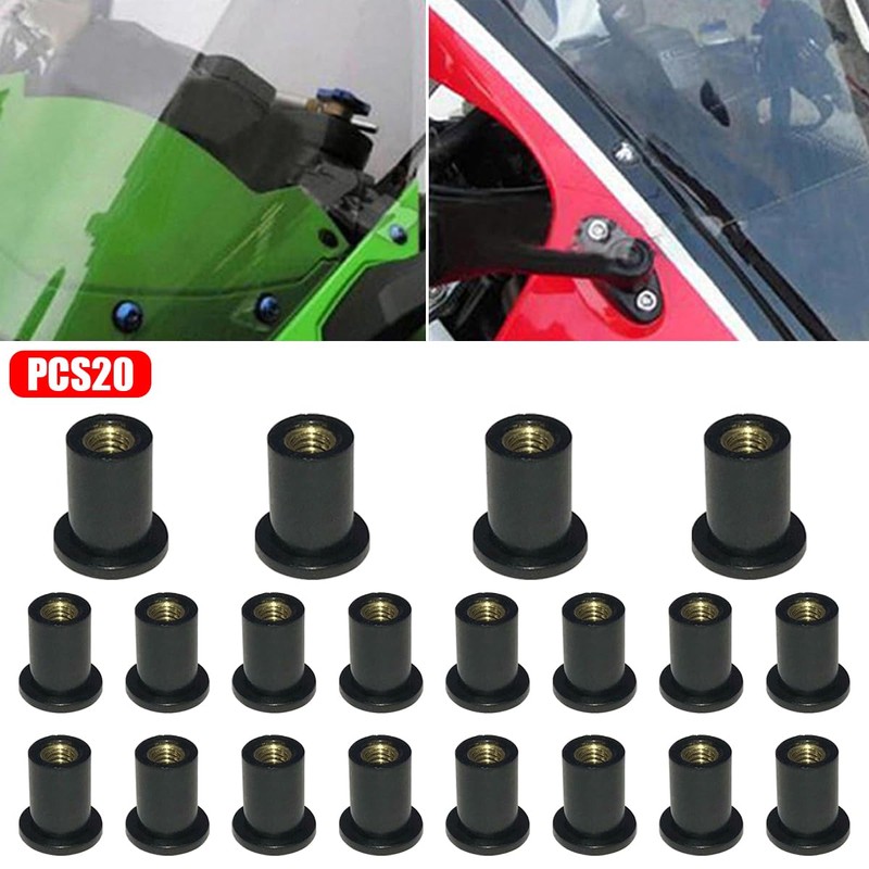 JNNJ Pack of 20 Motorcycle Windscreen Nuts, M5 Rubber Well-Nuts,