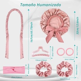 8 Piezas Rizos Sin Calor, GeeRic Rulos sin Calor Gorro de Satén de Doble Capa, Kit de Tenacillas (Incluye Gomas y Pinzas para el Pelo）para Como Recto,