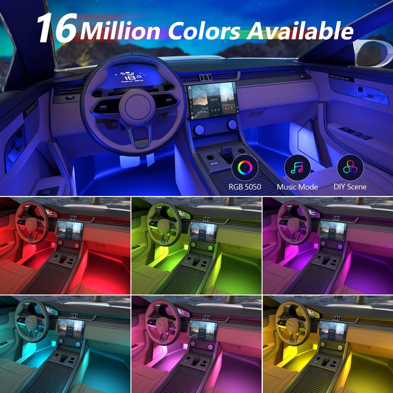 Bluetooth Ambient Lighting for Cars, Tasmor RGB, LED Interior Lighting
