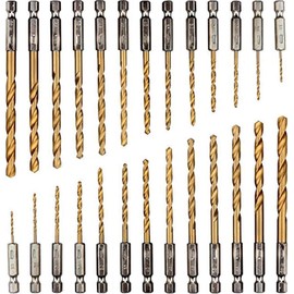 Xrten 26Pcs Titanium Drill Bit Set, 1.5-6.5mm High Speed Steel, Quick Change for Wood Cast Iron Aluminum Alloy Plastic Fiberglass 1/4" Hex Shank