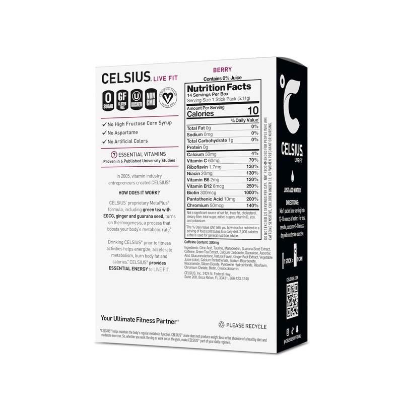 CELSIUS On-the-Go Powder Stick Packs, Zero Sugar (14 Sticks per