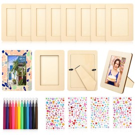 12 Pack Unfinished Standing Photo Frame Wooden Picture Frames for Crafts DIY Wood Frames Wood Decorate Fits 4x6 Photo with 14 Colored Pen 4 Sticker for Painting Art Wedding Birthday Party Mother's Day