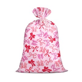 Loveinside Jumbo Large Plastic Gift Bag, Pink Bow Design Plastic Bag with Tag and Tie for Girl's Birthday, Baby Shower, Wedding, Birdal Shower and Valentine's Day, 56" x 36", 1 Pcs
