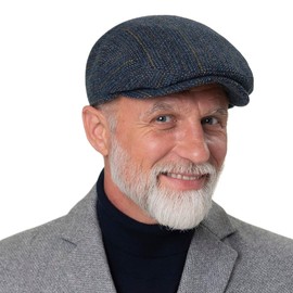 Stetson Kent Herringbone Stripe Flat Cap - Peaked Cap - Elegant Wool Cap - Made in the EU - Men - Autumn/Winter, darkblue