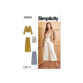 Simplicity Misses' Pleated Wide Leg Pants, Camisole and V-Neck Cardigan Sewing Pattern Kit, Design Code S9826, Sizes 12-14-16-18-20, Multicolor