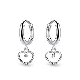 Lecalla 925 Sterling Silver Jewelry 0.02 Carat Diamond Heart Hoop Earrings for Teens and Women