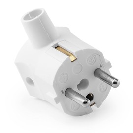 Protective contact plug made of thermoplastic, Schuko angled plug with kink protection, white