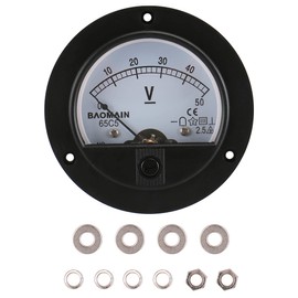 Baomain DC 50V Round Voltmeter Voltage Meter 65C5 Gauge Analog Panel Class 2.5 CE