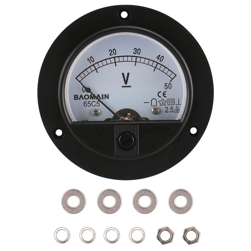 Baomain DC 50V Round Voltmeter Voltage Meter 65C5 Gauge Analog