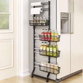 BUKFEN 6-Tier Slim Corner Shelf, Spice Rack Next to Fridge Slim, Narrow Storage Cabinet Organizer for Kitchen, Bathroom, Laundry Room