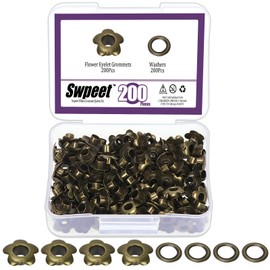 Swpeet 200Sets 3/16" (5mm) Bronze Hole Flower Grommets Metal Grommets Eyelets Grommet Kit, Metal Eyelets Kits Grommets Eyelets for Repairing Canvas, Leather, Curtains
