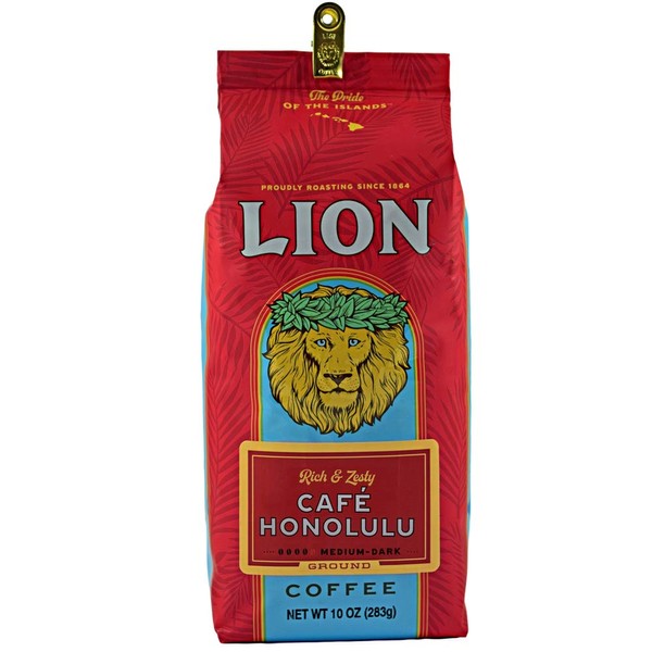 Lion Coffee, Café Honolulu, Medium-Dark Roast, Ground, 10 Ounce Bag