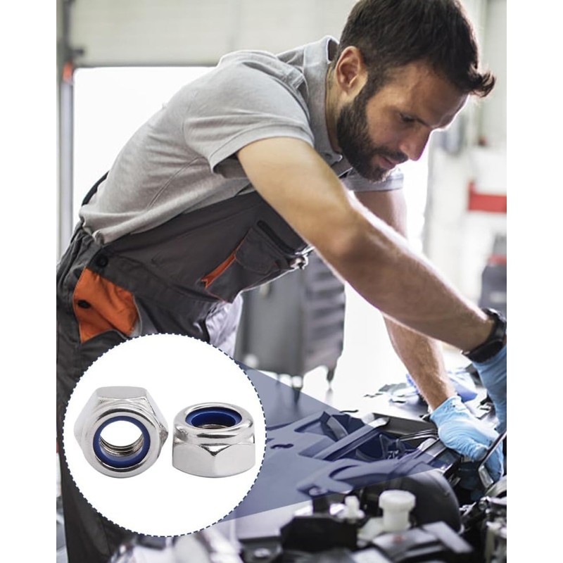 M8 Nylock Nuts, Nylon Insert Lock Nuts, 304 Stainless Steel,