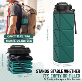 Popdigito Popdigito Collapsible Water Bottles 20.6oz Foldable Water Bottle BPA Free Reusable Lightweight LeakProof Travel Silicone Water Bottles for Travel Gym Hiking Camping (Upgrade Dark Green)