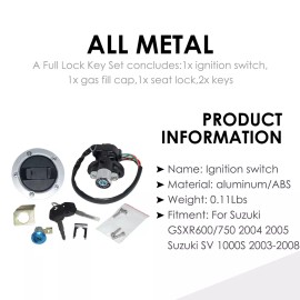 Feiteplus For SUZUKI GSXR750 600 2004-2005 Ignition Switch Fuel Gas Cap Seat Lock Key Set