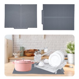 FHUIEWRY Silicone Dish Drying Mats, 2PCS Large Draining Board Mat Non-Slip Dish Drainer Mat Thickness Heat Resistant Sink Protector Mat, 43x33CM Folding Dishwasher Trivet for Kitchen Counter