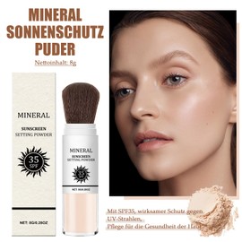 Mineral Sunscreen Setting Powder, SPF 35 Sonnenschutz Puder mit Pinsel, Ölkontrolle & Langlebig Transluzent Loose Powder, Wasserfest Matt Puder Makeup Leicht & Atmungsaktiv für Alle Hauttypen Geeignet