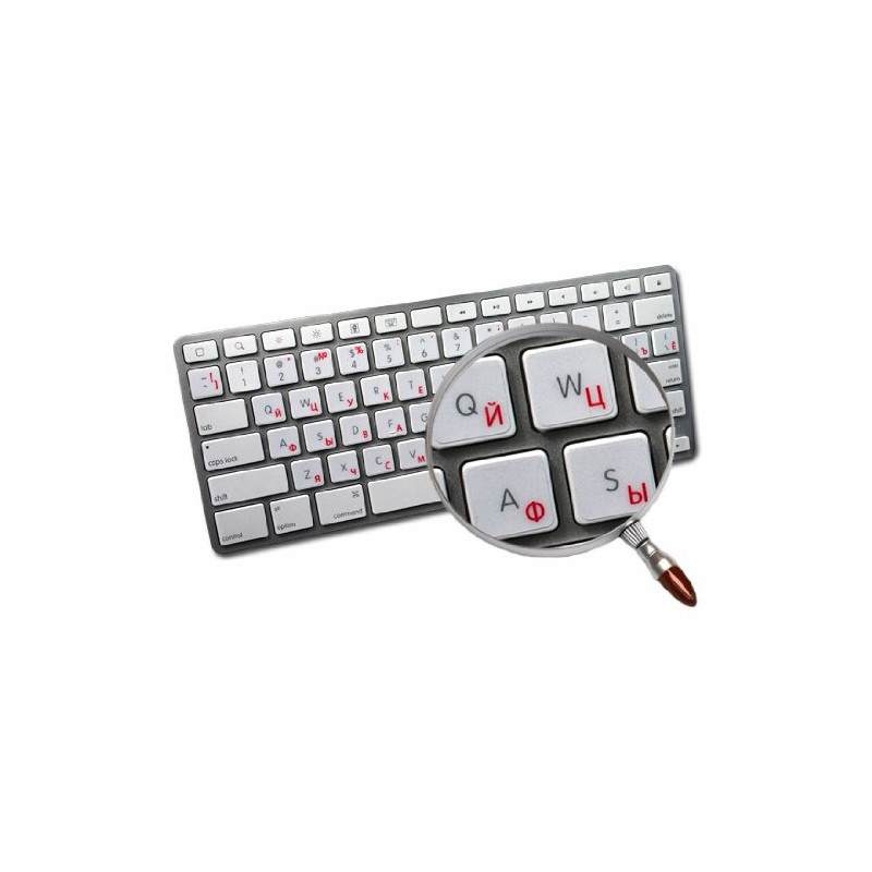 Russian Cyrillic Apple Keyboard Sticker with RED Lettering ON Transparent