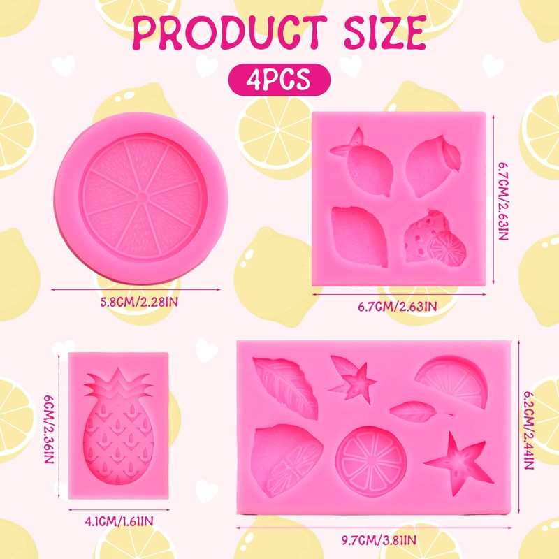4 Pcs Lemon Lime Pineapple Chocolate Molds Silicone, Fruit Fondant