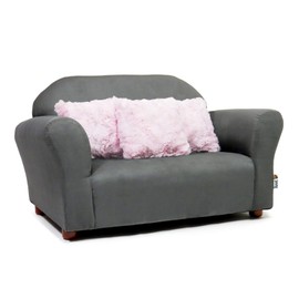 Keet Plush Childrens Sofa with Accent Pillows, Charcoal/Pink