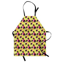 Ambesonne Disco Party Apron, Retro 80s Theme Girls with Black Curly Afro Hair and Polka Dots Funky Pop Art, Small Apron Bib with Adjustable Ties for Baking Painting, Small Size, Multicolor
