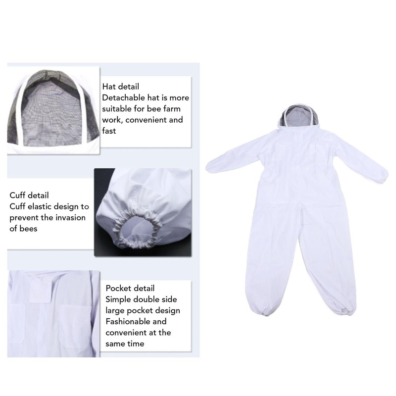 Ventilated Beekeeping Suit with Mesh Veil, Polycotton Beekeeper Suit Outfit