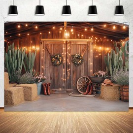 Western Cowboy Backdrop Western Party Decorations Wild West Vintage Wooden Rustic Wooden House Barn Photography Background for Kids Boy Children Boy Baby Birthday Banner Photo Booth 7x5 FT, Multi6