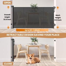 SPACEANY Reinforced Retractable Baby Gate or Mesh Dog Gate,Easy to Use for Stairs, Doorways, Hallways, Indoor, Outdoor, Wide Pet Gate 33.5" Tall, Extends to 55" Wide,Black