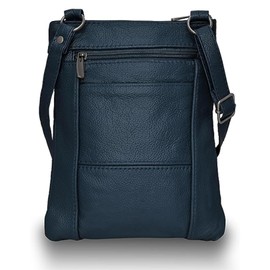 Bolso cruzado de piel auténtica, suave y duradera, con 4 bolsillos con cierre, con correa ajustable, marino