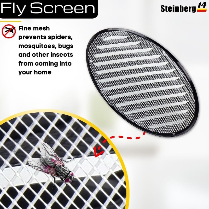 Steinberg14 Black Vent Cover 6" (Duct Opening) with Mesh -
