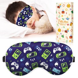Miss Adola Sleep Mask for Kids - Cute Kawaii Cartoon Silk Sleeping Mask with Adjustable Strap Soft Smooth Light Eye Mask for Sleeping Silk Kids Eye Cover for Boys Girls Teens, BU Green Game
