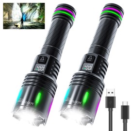 2 Pack Flashlights High Lumens Rechargeable, 100,000LM Super Bright Flash Light, 3 Modes Zoomable,LCD Digital Display,USB Charging, Powerful Handheld LED Flashlights Waterproof for Emergencies Camping