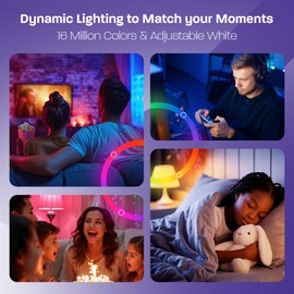 Smart LED Light Bulb 9W (60W Equivalent), A19, RGB & Adjustable White, Wi-Fi & Bluetooth, Dimmable LED Light Bulbs, Works with Voice Assistants, No Hub Required, 800 Lumens, 4 Pack