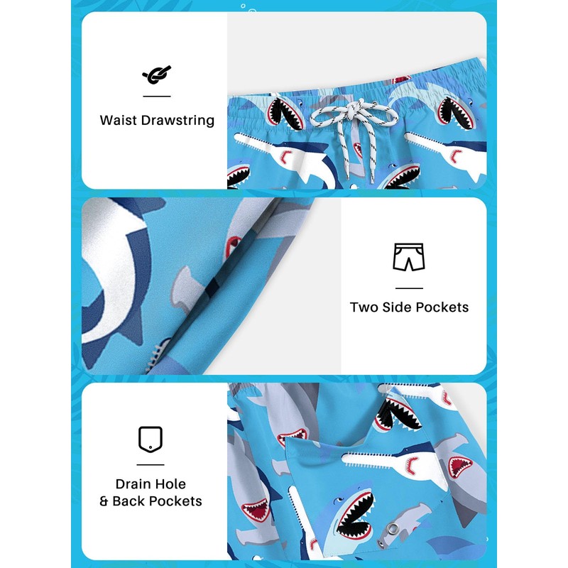 BesserBay Little Boys Summer Blue Shark Adjustable Drawstring Stretch Swim
