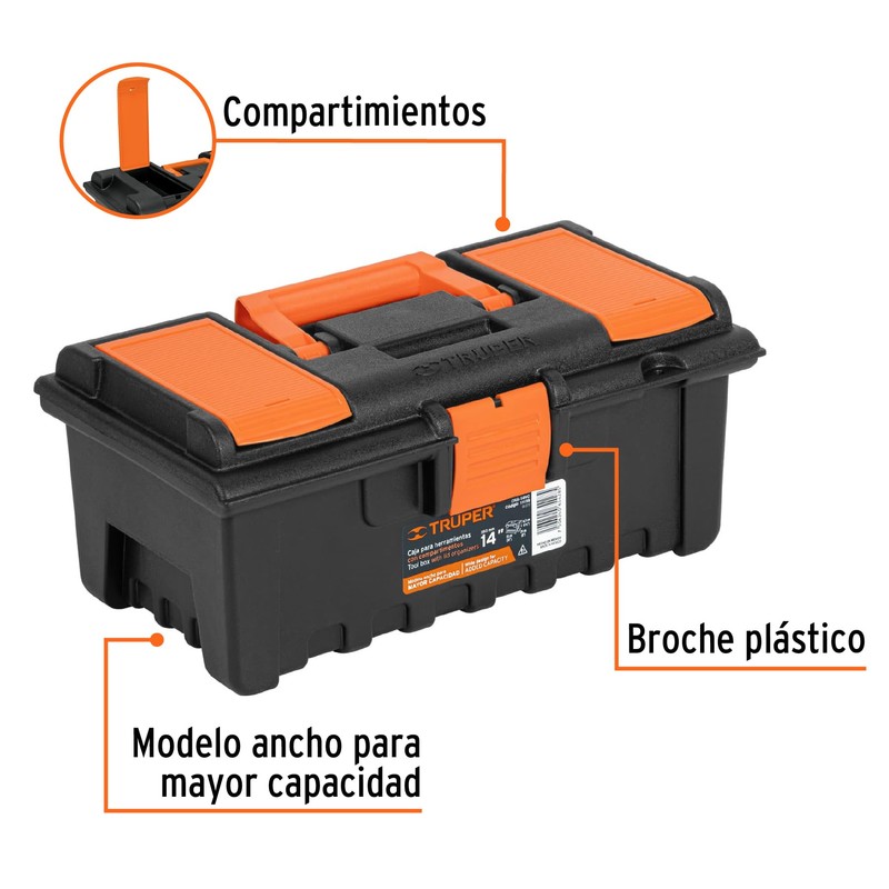 Truper CHA-14NC, Caja para herramienta de 14" con compartimentos