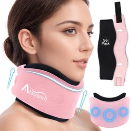 Atsuwell Soft Neck Brace Cervical Collar, Adjustable Neck Support Brace with Removable Gel Pack, Reusable Ice Wrap for Correct Posture, Sleeping, Pink