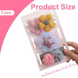 PEXIVOZ 3 Pack Baby Headbands for Girls, Nylon Baby Headbands, Elastic Baby Flower Headbands, Suitable for Little Girls as Baby Photo Props