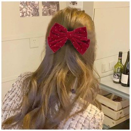 Xduargs Vintage Velvet Bow Hairclip Big Velvet Bow Barrette Large Winter Ribbon Headclip Barrette Large Headpiece Decorative Hair Accessories for Women Headdress(Red)
