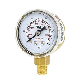 PIC Gauge 501D-UNO-158E-C 0-100 PSI, UL Recognized, Use No Oil Pressure Gauge, 1 1/2" Dial, 1/8" Male NPT, Bottom Mount, Dual Scale, Gold SPCD Coated Steel Case, Brass Internals, Plastic Lens