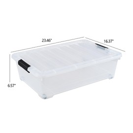 Yesdate 25 Quart Plastic Under Bed Storage Boxes, Wheeled UnderBed Storage Container, 3 Pack, Clear