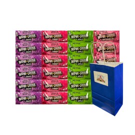 Variety Pack Now and Later Candy 24 Count – 6 Each of Grape, Cherry, Apple, Watermelon – 0.93 oz – Assorted Fruit Taffy Candy with 5.25x3.2x8 in Blue Paper Treat Bag Included
