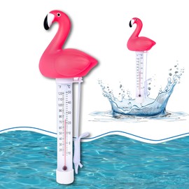 BARVERE Pool Thermometer Schwimmend, Bruchfest Thermometer Wasser, Poolthermometer Badewanne mit Schnur, Badethermometer für Outdoor & Indoor Pools, Spas, Hot Tubs, Aquarien und Fischteiche (Flamingo)