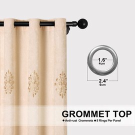 ELKCA Beige Chenille Curtain with Embroidered Pattern for Living Room European Curtains for Bedroom,Grommet Top (52" W x 84" L,Pack of 2)
