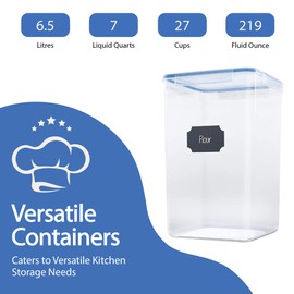 Chef's Path Extra Large Airtight Food Storage Containers with Blue Lid Color, Pack of 6, Kitchen and Pantry Canisters for Flour, Sugar, and Baking Supplies, Includes Measuring Spoons, Labels, and Pen