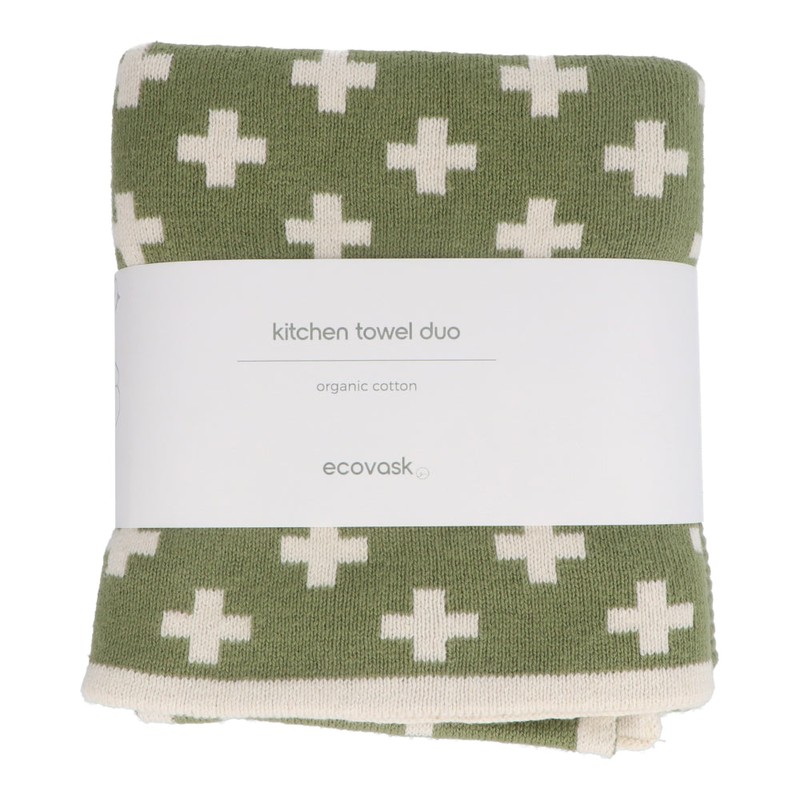 Ecovask Kitchen Towel Duo Organic Cotton, Check Navy Denim